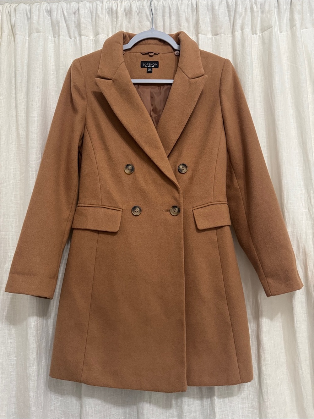 Topshop Double-Breasted Camel Pea Coat